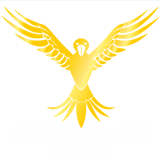 Logo der corvus WebSEO Agentur mit einem goldenen Raben und eleganten Design